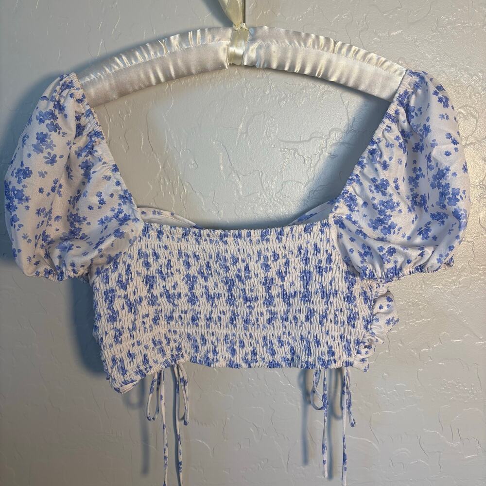 Coquette Ditsy Floral Milkmaid Crop Top Regency Bridgerton Romantic Feminine M - Picture 2 of 9